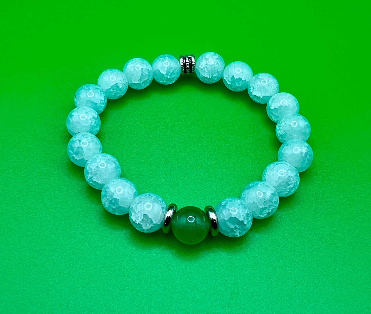CRACKLE QUARTZ AND GREEN CHALCEDONY IN THE MIDDLE BRACELET==UNISEX== :::SOLD:::