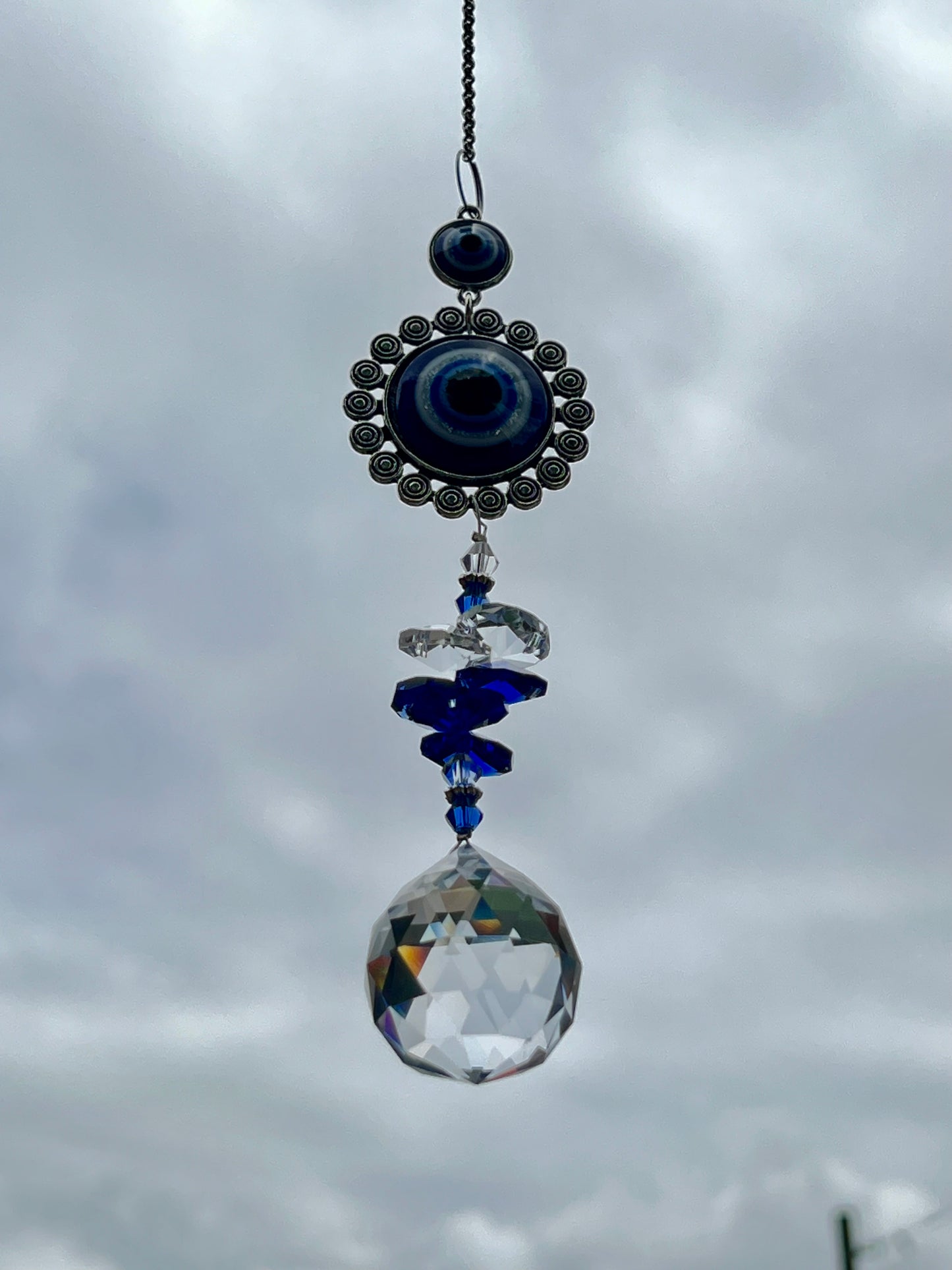 EVIL EYE CRYSTAL AND METAL SUNCATCHER