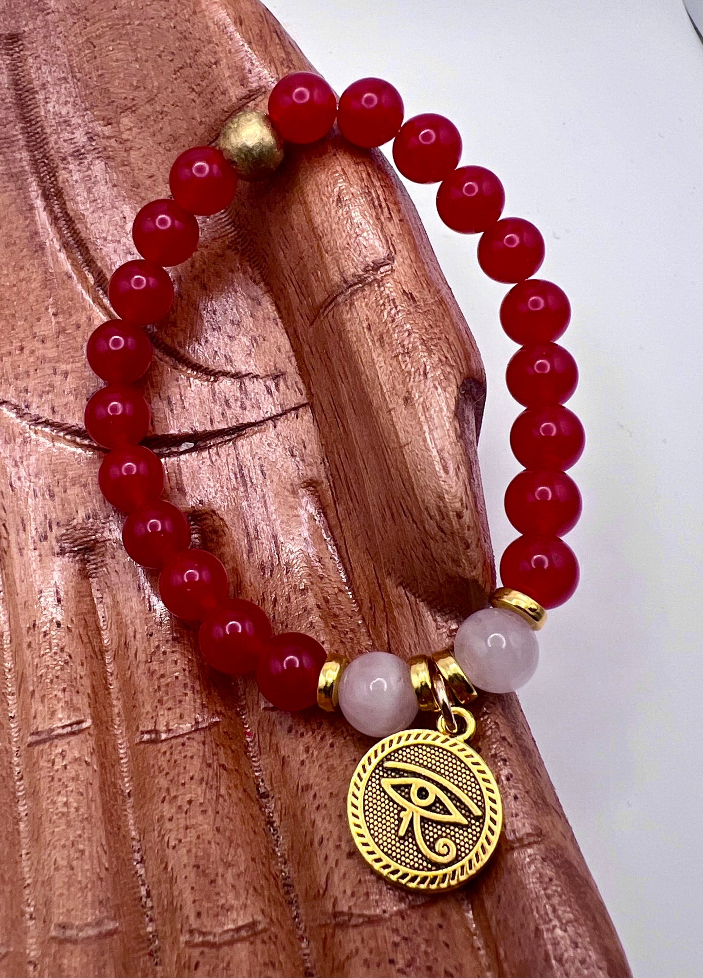 Carnelian Crystal bracelet with milky quartz, and Ra charm