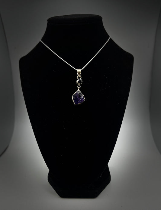 925 Sterling silver snake chain with raw amethyst pendant