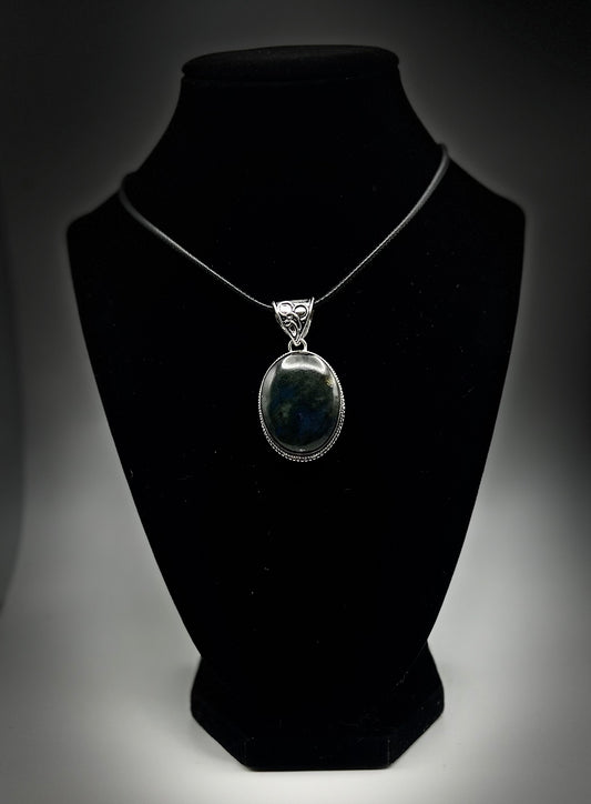 Labradorite Crystal pendant on a black rope chain