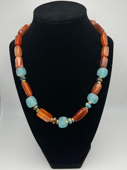 AFRICAN CARNELIAN BOX CRYSTAL SHAPE NECKALCE