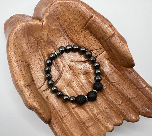 Hematite and black lava in the middle bracelet ===UNISEX===. :::SOLD:::