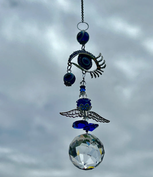 EVIL EYE CRYSTAL AND METAL SUNCATCHER.  SOLD:::