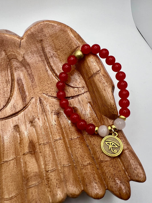 Carnelian Crystal bracelet with milky quartz, and Ra charm