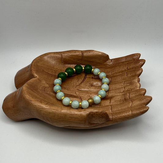 GREEN CHALCEDONY  AND GREEN JADE BRACELET    UNISEX